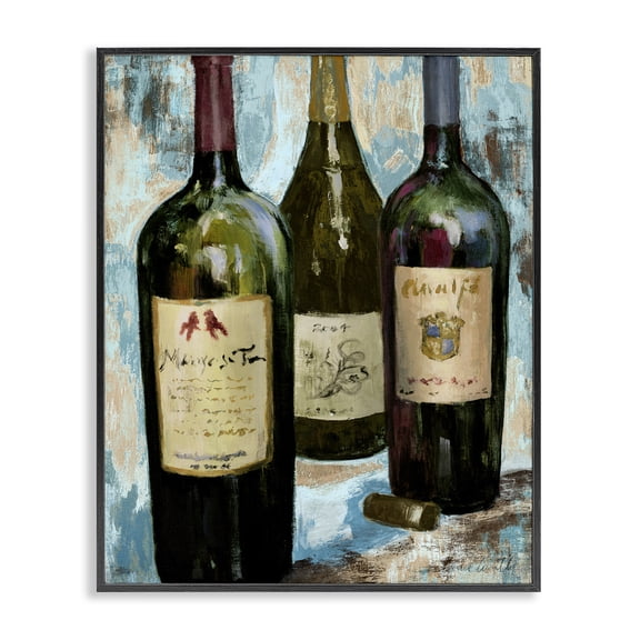 Stupell Industries Labeled Wine Bottle Trio Black Framed Giclee Art, design by Lanie Loreth