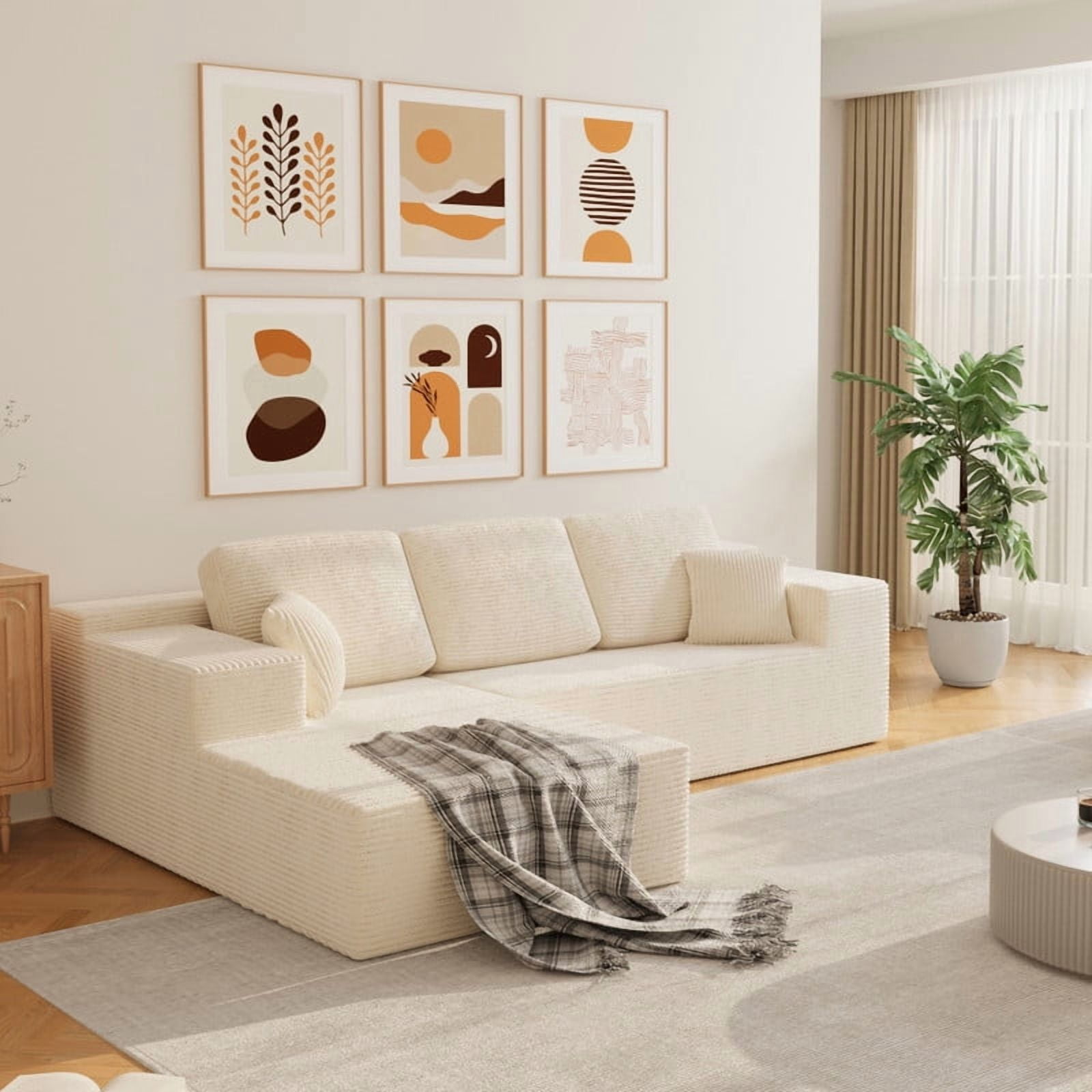 Homall 108" Cloud Sectional Sofa, Boneless Couch with L-Shape Chaise, Modular Couch with Deep Seat, No installation for Living Room & Apartment, Corduroy Beige