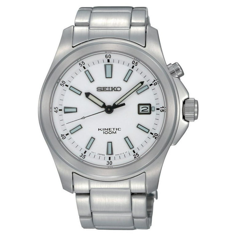 Seiko SKA461P1 Men's Kinetic White Dial Stainless Steel Date Watch