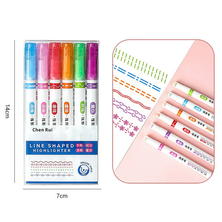 Apply Coupon] BHUMLO Designer Linear Roller Curve Highlighter Pens Set, 6  Colored Cute Outline Curve Highlighters Pens, Cool Pens For Kids And  Adults, Highlighter Pens For Study, Drawing,Office Use, Card-decorating Rs.  90 