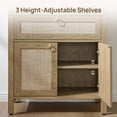 thumbnail image 4 of SICOTAS 68.5" Tall Rattan Bookshelf Set of 3 with Large Drawer & 2 Doors, Boho 5-Tier Bookcase with Adjustable Shelf, Display Storage Shelves for Living Room, Home Office, Natural Oak, 4 of 9