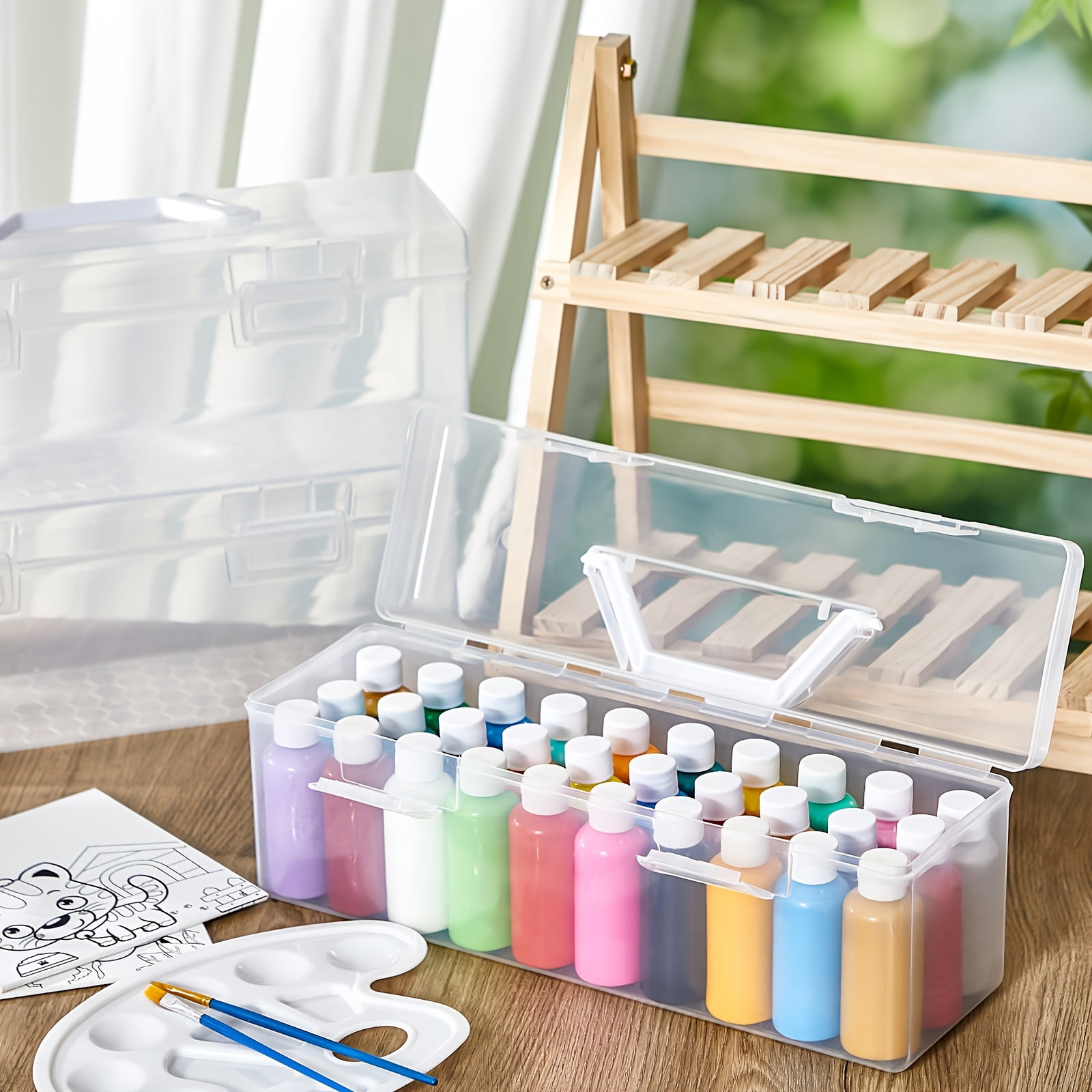 3 Pcs Paint Storage Box for 2 Fl oz Acrylic Paints, Acrylic Portable Craft art Organizer with Handle, 30 Bottles Capacity Plastic Art Supply Clear Boxes