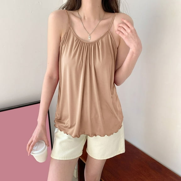 Asdl59l Womens Tank Tops Spaghetti Strap Tank Top Camisole Tops for Women Peplum Tops for Women Babydoll Tops for Women Womens Going Out Tops Women’s Tops Beige L