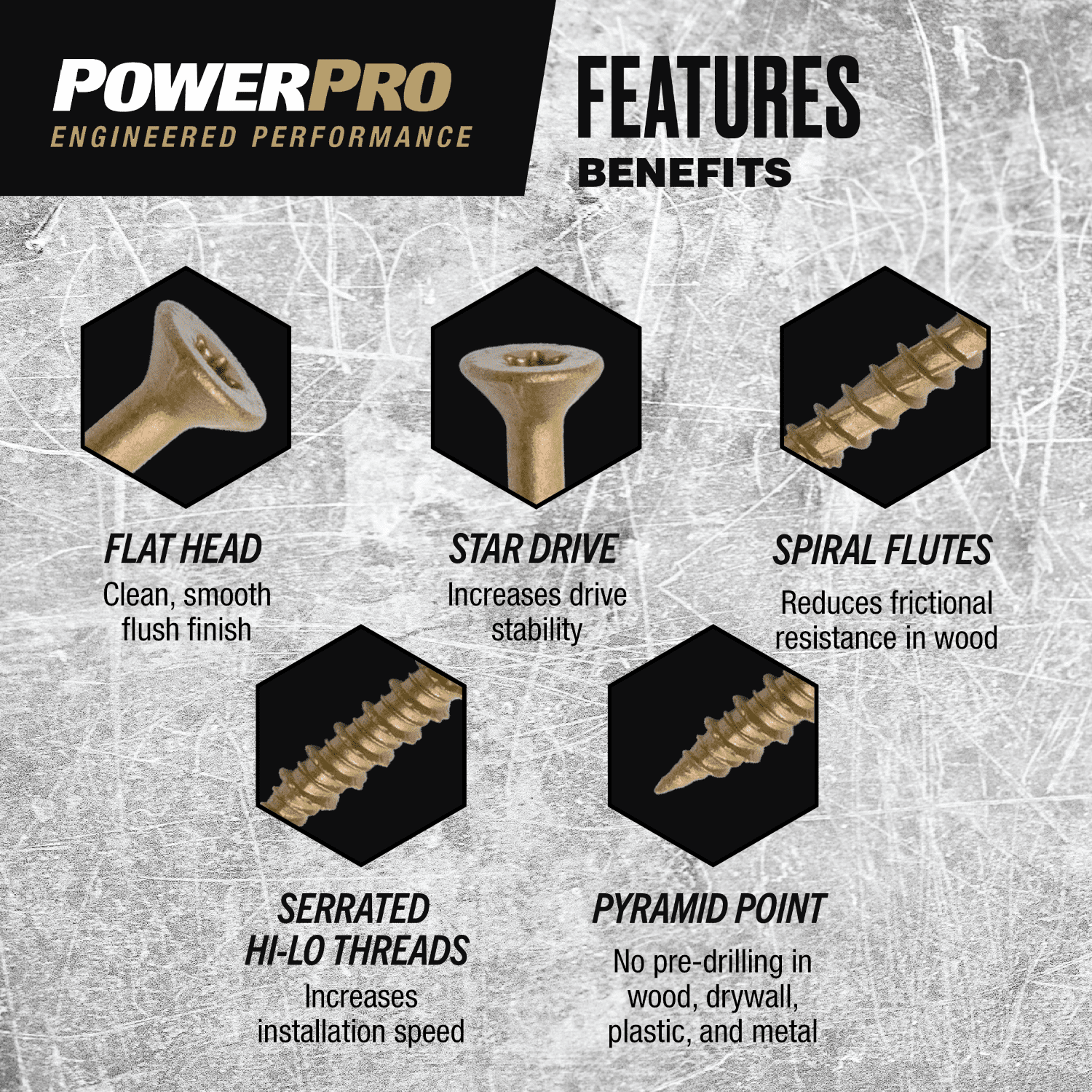 Power Pro Exterior Multi-Material Screws, #10 x 2-1/2", Steel, Epoxy, Bronze, 15 pack