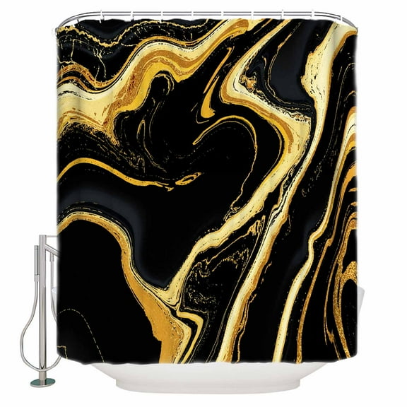 Black Gold Shower Curtain Set ,Waterproof Fabric Shower Curtains Marble Luxury Abstract Glitter Fluid Pattern Shower Curtains for Bathroom,Bathroom Decor 36"x72"