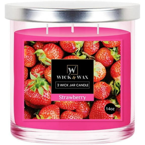 VeZee's 3 Wick 14 oz Strawberry Scented Jar Candles by Wick & Wax, Lift your spirits with the refreshing, pleasant fragrance:12 Jars