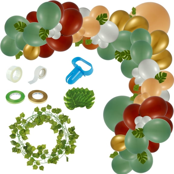 Ikoopy Balloon Arch Kit 142pcs Reusable Balloon Garland Arch Set with Leaves Multiple Sized Green Dark Brown White Khaki and Gold Latex Balloons for Wedding Baby Shower Party Decorations
