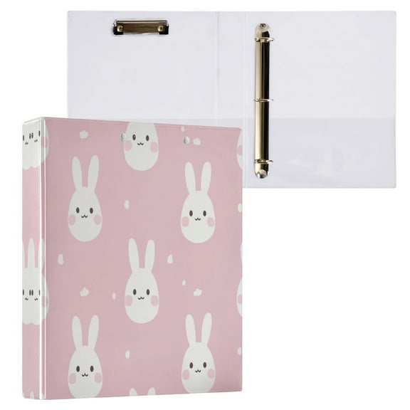 Pink Cute Bunnies 3 Ring Hardcover Binders 1.5in Round Rings for Letter-Size Folder Paper Organizer Pockets for Office Student Recipe