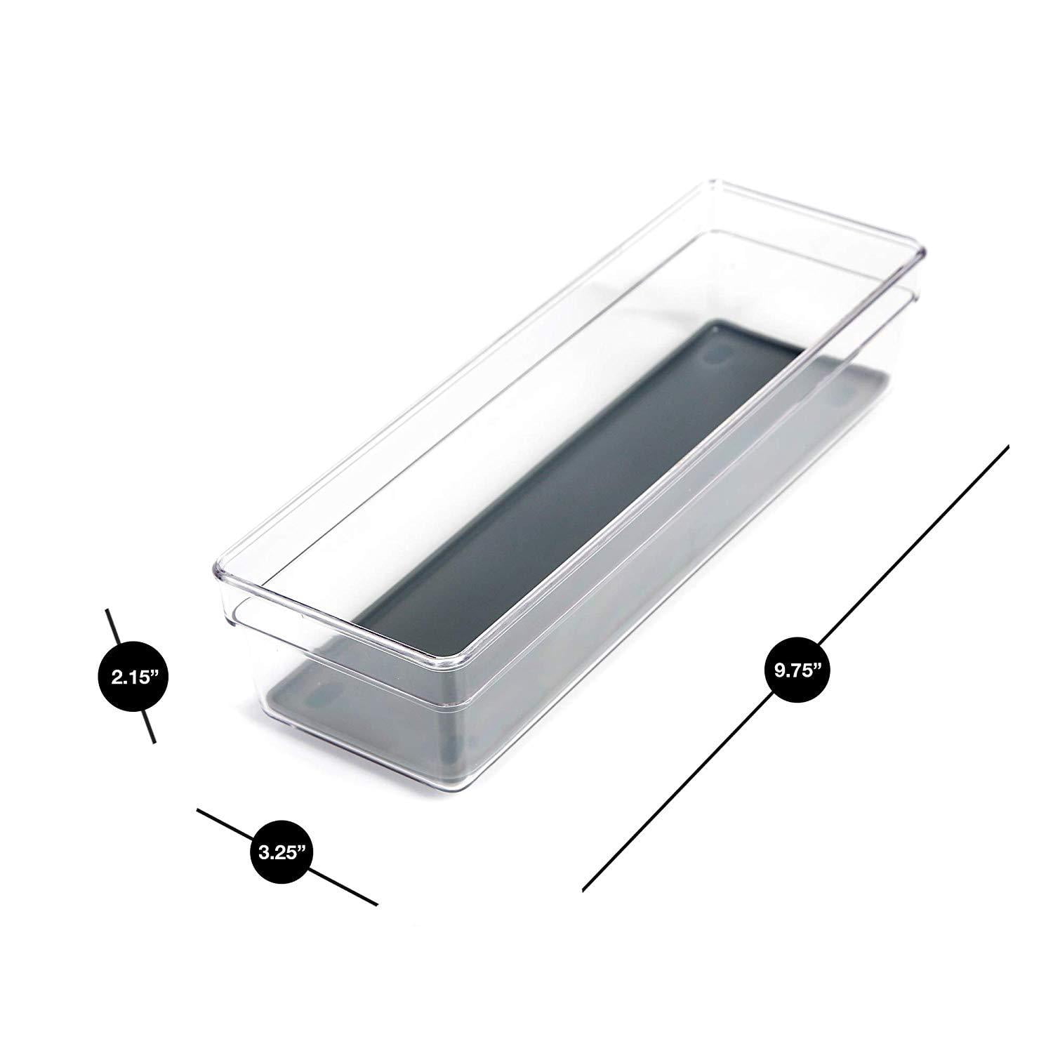 Smart Design Plastic Drawer Organizer - Set of 6 - 9 x 3 Inch - Silicone Bottoms - BPA Free - Utensils, Silverware, Organization - Kitchen - Gray