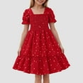 thumbnail image 2 of Gubotare Toddler Girl Dresses Girls Dress Short Sleeve Toddler Skater Twirl A Line Solid Color Dress T-Shirt Dress for School Casual Easter (Red,3-4 Years), 2 of 7