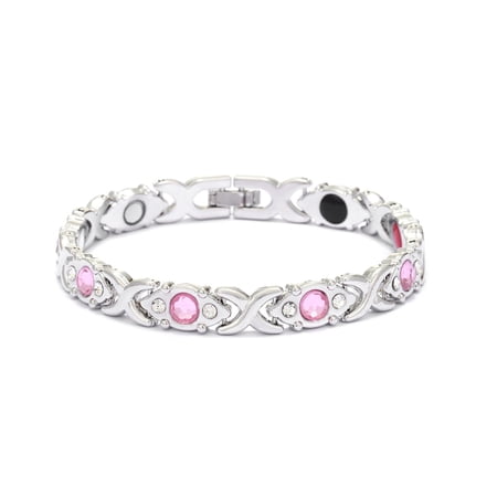 Xiao Hua Women's Bracelet 7.87 inch silver bracelet with pink rhinestone inlay, easy to match design, elegant daily accessory, suitable for office jewelry Mother's Day gift, 1 piece