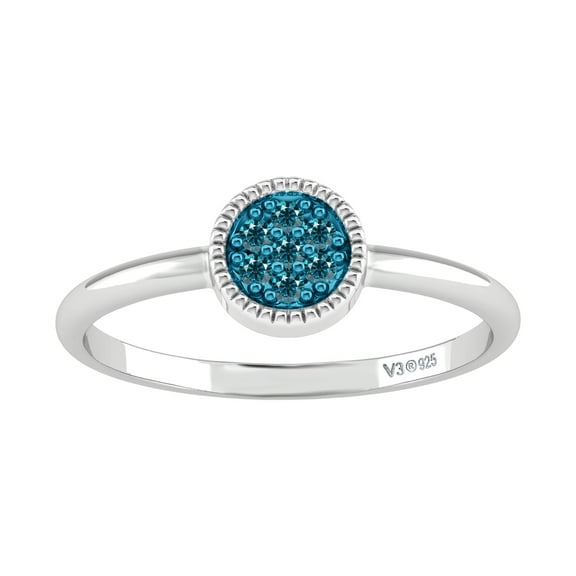V3 Jewelry® 925 Sterling Silver with 1/18 CTTW Natural Blue Diamond Circle Ring for Women