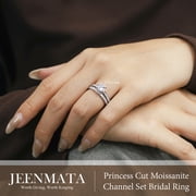 JeenMata 1.50 Carat Princess Cut Moissanite Wedding Set - Bridal Set - Channel Set Ring - Handmade Ring - 18k White Gold Plated for Women