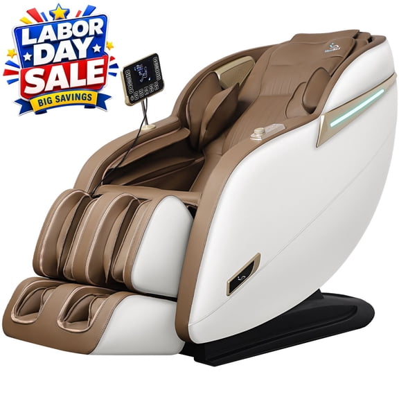 MassaMAX 2026 Version Full Body Massage Chair, Zero Gravity Recliner with SL Track, Heating Function, Beige/Brown