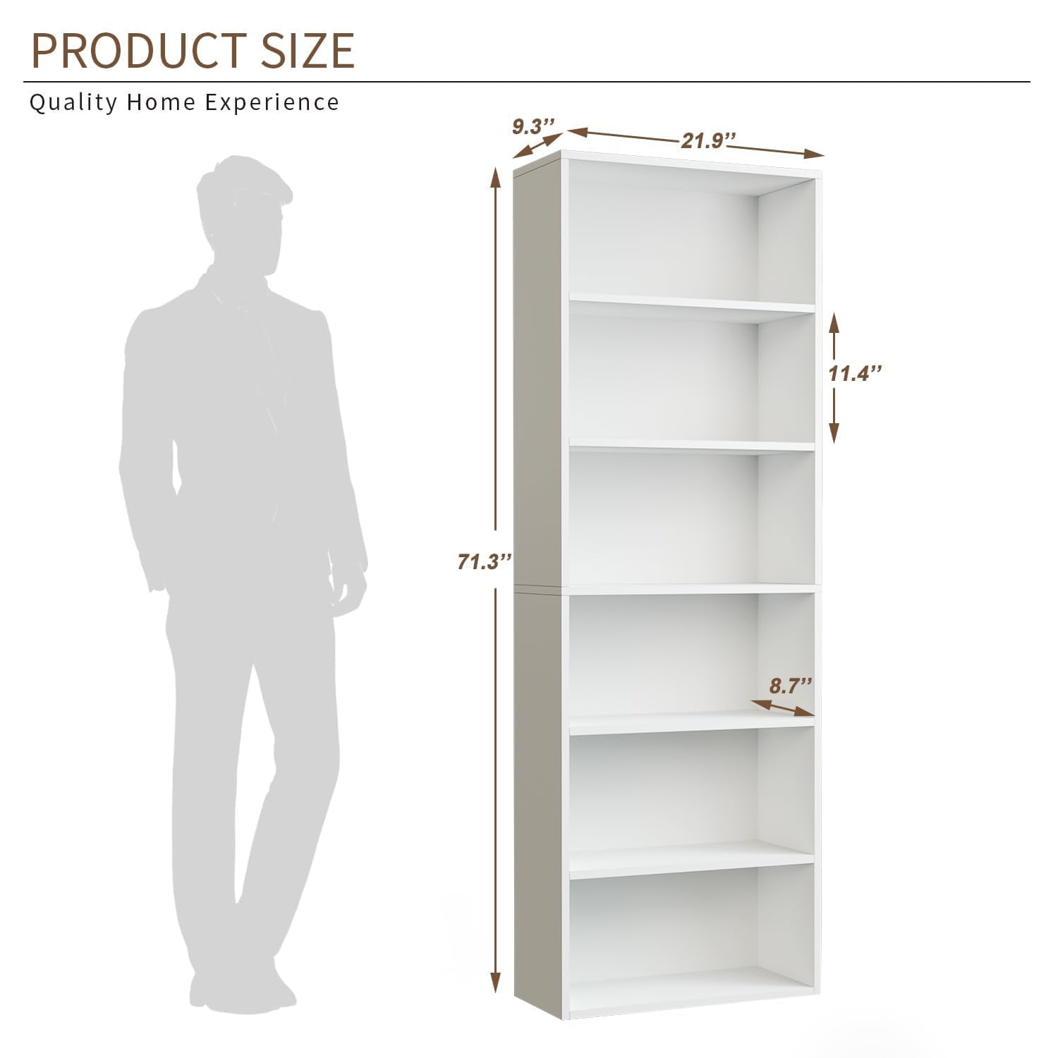 Bapipro Bookcase and Bookshelf, Floor Standing 6-Tier High Bookshelf, Display Storage Rack, Home Decorative Furniture, Suitable for Home Offices, Living Rooms, and Bedrooms,White