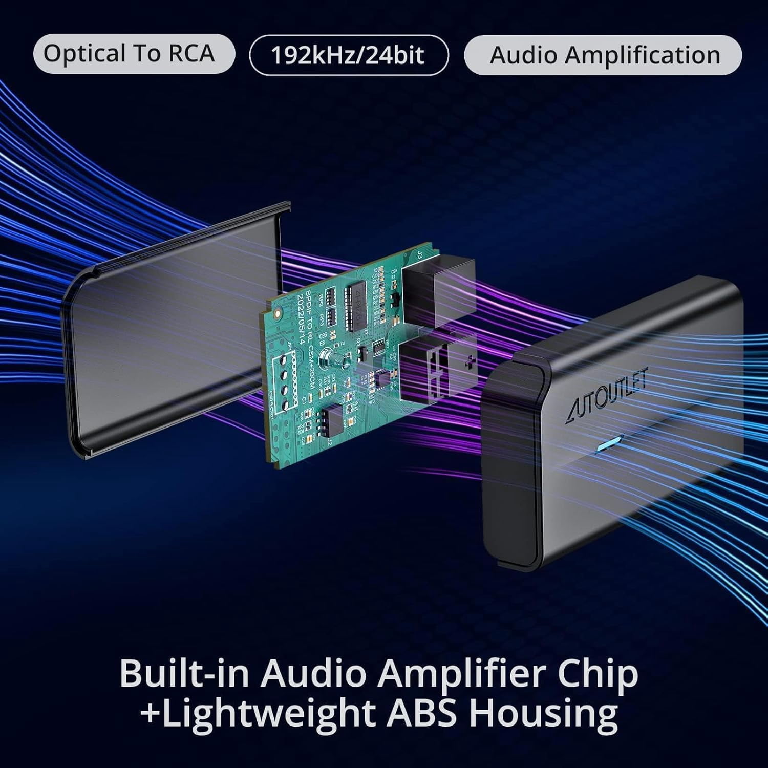 AUTOUTLET 192kHz Digital to Analog Audio Converter, Optical to RCA with 7ft Cable for HDTV/Blu-Ray/DVD/Game Consoles