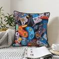 thumbnail image 2 of DouZhe Velvet Decorative Throw Pillow Covers Set of 2, Soft Square Cushion Cover with Invisible Zipper Vintage Video Game Controller Printing, 18"x18", 2 of 7