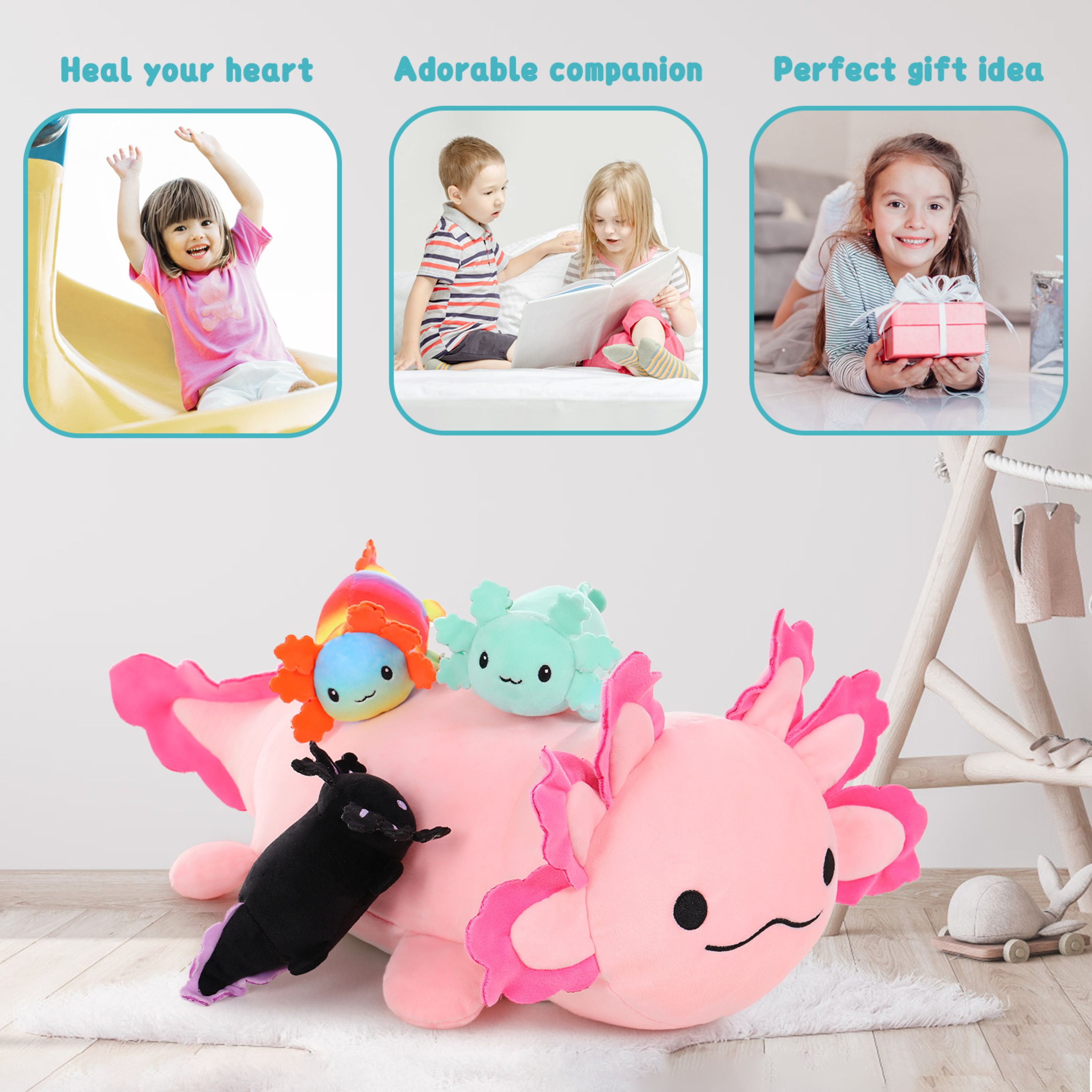 MaoGoLan 23.5" Giant Axolotl Stuffed Animals With 3 Babies Inside Large ...