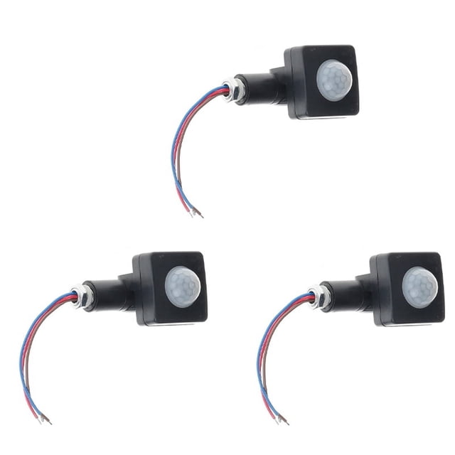3 sensores de movimiento IP65 de CA 85-265 V, interruptor PIR ajustable, luz LED ultrafina, detector de movimiento PIR para exteriores, 10 mm, color negro
