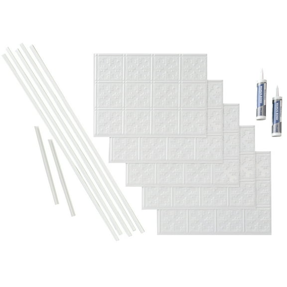 FASÄDE Traditional Style/Pattern 10 Decorative Vinyl Backsplash 15 sq ft Kit in Gloss White