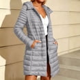 thumbnail image 6 of Guieoi Winter Jacket for Women Top Long-Sleeve Hooded with Pockets Zipper and Buttons Mid-Length Top Coats Gray M, 6 of 9