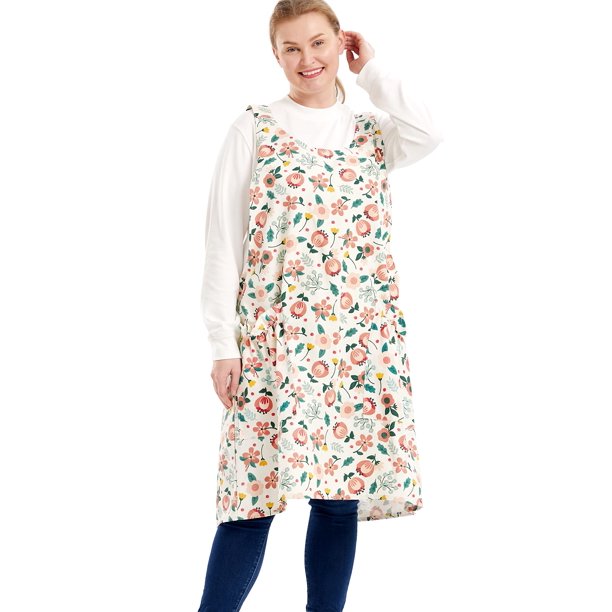 Delantales Grandes De Talla Grande Para Mujer Con Bolsillos De Algodón Y Lino Para Hornear Cocina, Flores Rosas