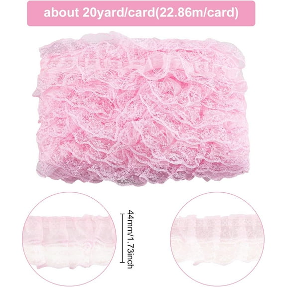 20 Yards 2-Layer Pink Pleated Organza Lace Ribbon Gathered Mesh Chiffon Fabric Lace Applique Tulle Trimming