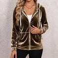 thumbnail image 5 of Caywon Women's Velvet Zip Up Hoodie Long Sleeve Drawstring Hooded Jacket with Pockets Stretch Velour Casual Sweatshirt, 5 of 7