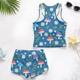 thumbnail image 6 of COEQINE Girls Two Piece Tankini Swimsuit with Shorts, Crewneck Sleeveless Swimming Bathing Suit Racerback Summer Beach Swimwear for Big Kid Preteen Age 10-11, Mushroom Daisy Leaf Blue, 6 of 8