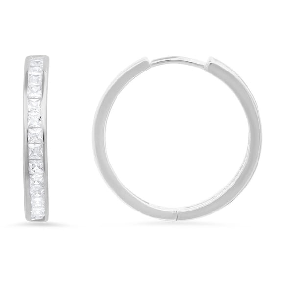 Sterling Silver Princess-Cut Cubic Zirconia Hoop Earrings