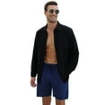 thumbnail image 2 of Men's Cotton Linen Sets 2 Piece Long Sleeve beach outfits Button Down Shirts and Shorts, 2 of 5