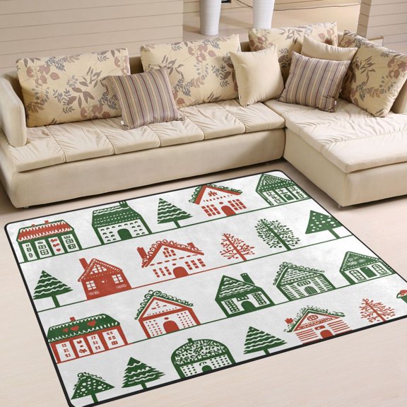 Yayeee Area Rugs for Living Room 5.2'x4' Non Slip Washable Bedroom Floor Carpet, White Christmas House