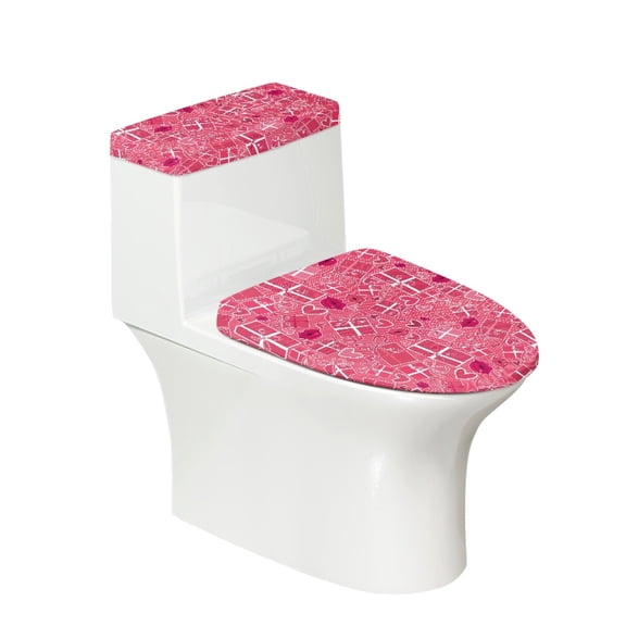 HELLHERO Polyester Fabric Toilet Lid Covers Set & Washable and Reusable Bathroom Toilet Cozy Set & Stretch for Toilet Elastic Edge, Love Gift Pattern