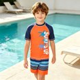 thumbnail image 2 of HAYIMI Boys Beach Outfit Sets Tree Striped Printed O-Neck Short Sleeve T-Shirts With Shorts For Toddler Boys And Kids Comfortable Summer Outdoor Play Soft Clothes Sets, 2 of 6