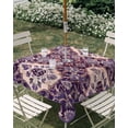 thumbnail image 2 of Outdoor Tablecloth with Umbrella Hole, Purple Boho Spillproof Waterproof Outdoor Table Cover, Farmhouse Ethnic Abstract Floral Pattern Patio Tablecloths for Party/Garden/Picnic, Square 60"x60", 2 of 9