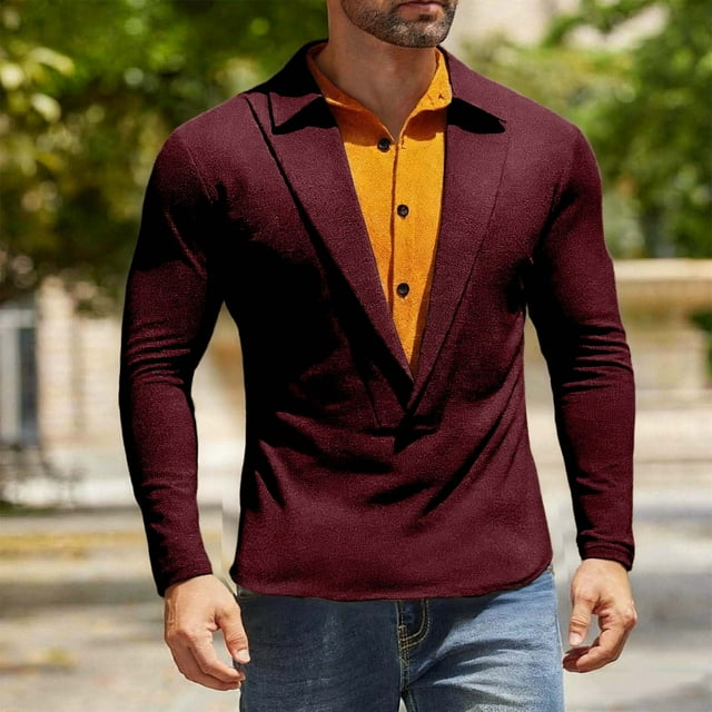 pstuiky camisas de manga larga para hombre, Blusa/camiseta informal elegante a rayas de manga larga con cuello, botones y bolsillo para hombre top de hombre m