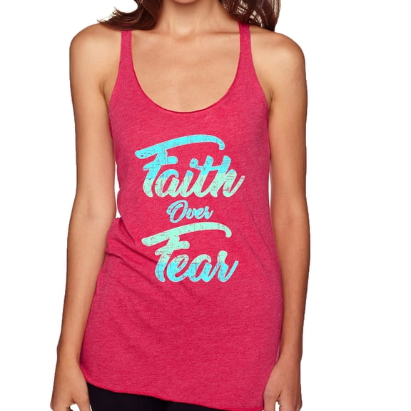 Wild Bobby, Faith Over Fear, Inspirational/Christian, Women Tri-Blend Racerback Tank Top, Shocking Pink, Large