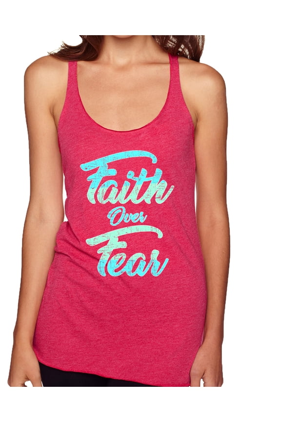 , Faith Over Fear, Inspirational/Christian, Women Tri-Blend Racerback Tank Top, Shocking Pink, Large