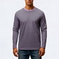 thumbnail image 2 of Rggeeun Men'S T-Shirt Fashion Thin Stripes Pattern Cotton Knit Crew Neck Long Sleeve Relaxed Fit For Summer Everyday Wear Trendy Tee,Purple,Xxxxl, 2 of 4