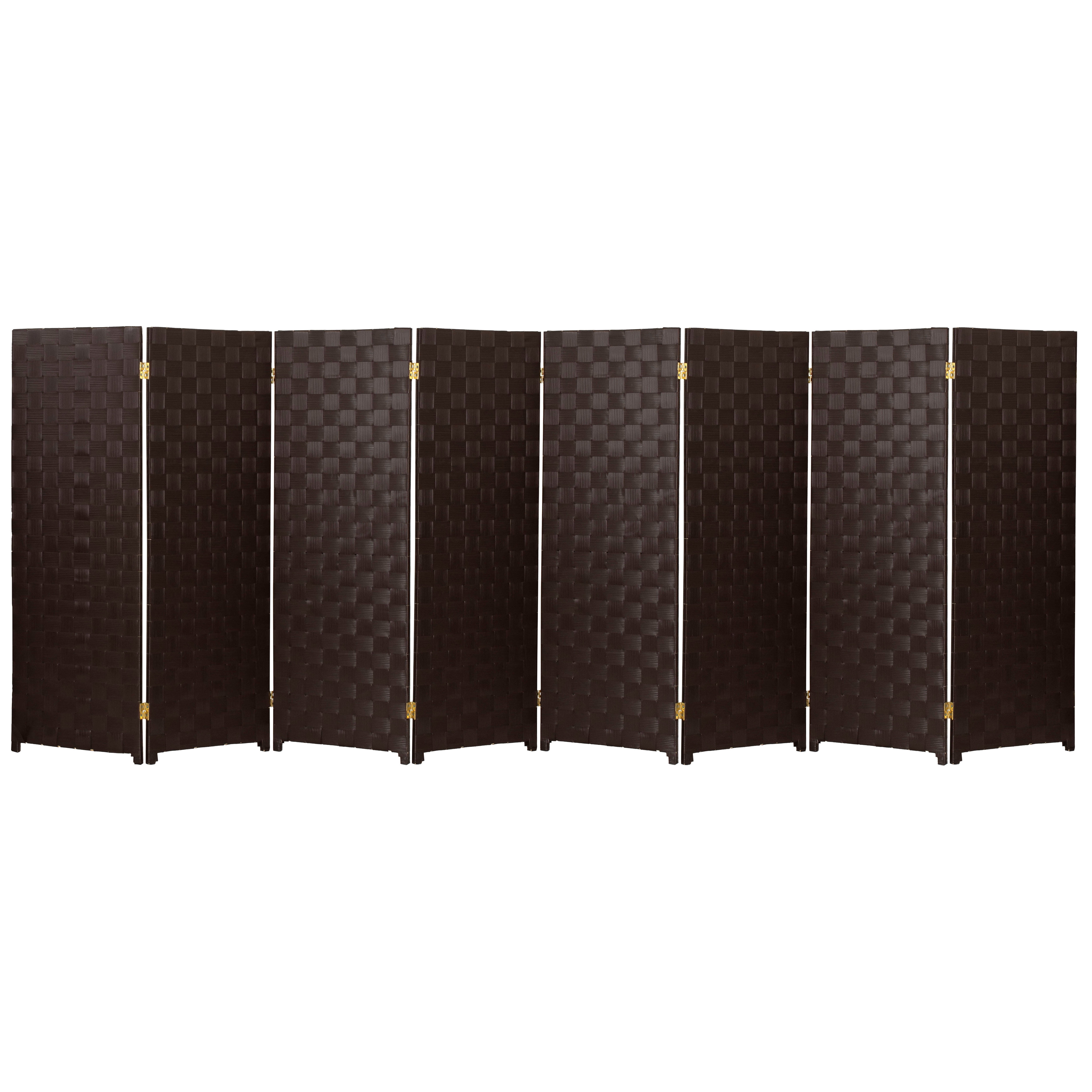 Red Lantern 4 ft. Short Woven Fiber Outdoor All Weather Folding Screen - 8 Panel - Dark Brown