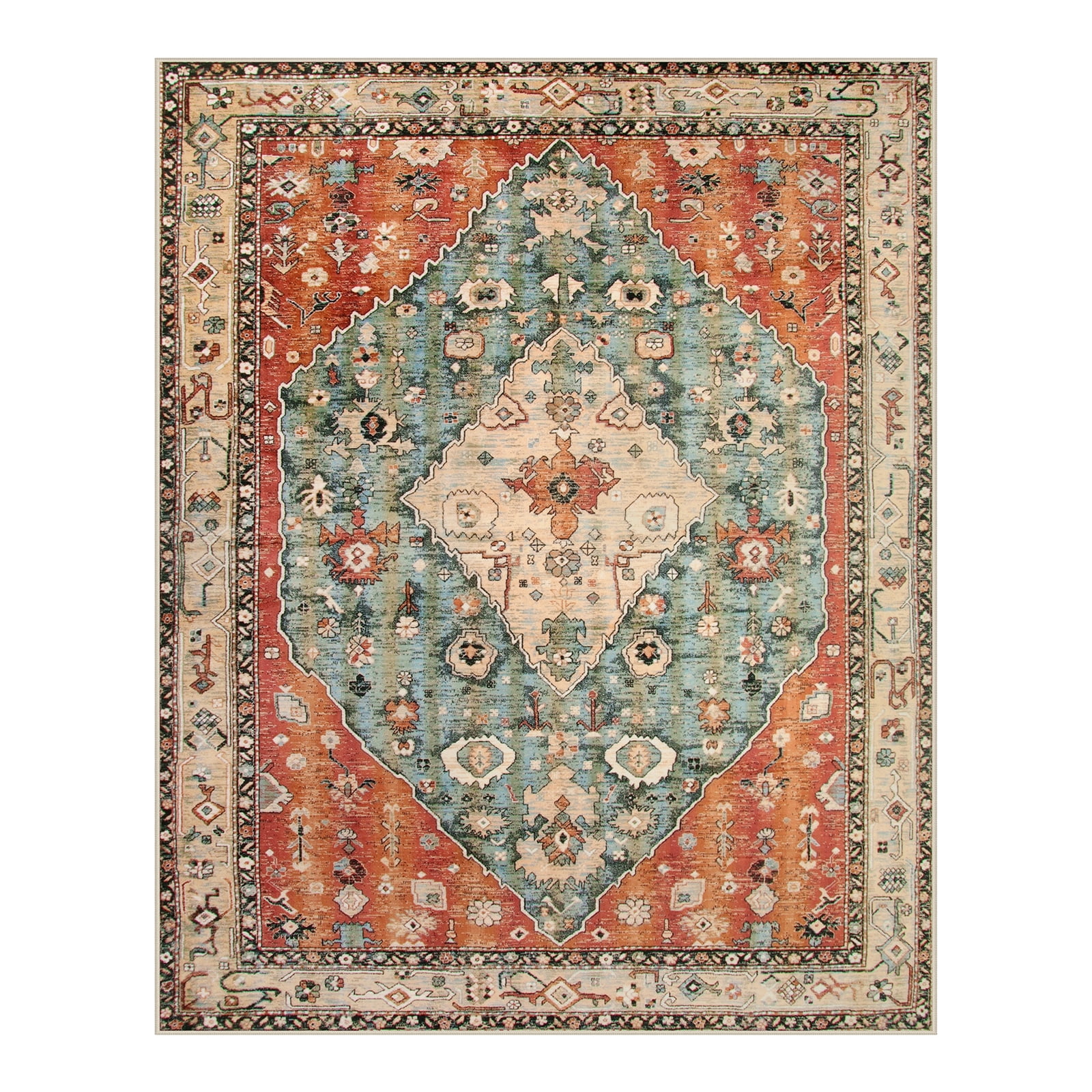 Wonnitar 8'x10' Area Rug for Living Room Boho Tribal Area Rug for Bed Room Machine Washable Mat Large Indoor No Slip Vintage Carpet for Dining Family Room Foyer Apartment Den,Rust