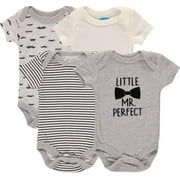 Bon Bebe Boys 0-9 Months Little Mr Perfect Short Sleeve Bodysuit, 4-Pack(Grey 6-9 Months)