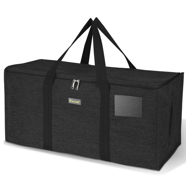 BALEINE Bolsa de almacenamiento extra grande con cremalleras y asas de transporte, bolsas de tela Oxford resistentes para mudanzas para lavandería, ahorro de espacio, almacenamiento, negro carbón, 1 p