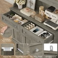 thumbnail image 4 of Hiphuta 72"Tall Kitchen Pantry Storage Cabinet with Power Outlet, Freestanding Cupboard Storage Buffet Hutch with Microwave Stand, Storage Pantry with Drawers & Glass Doors, Ash Gray, 4 of 7