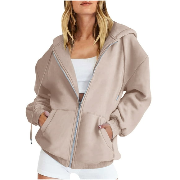 Offres de Noël Chandails à Capuchon pour Femmes Hauts Décontractés d'Automne Manches Longues Chandails pour Femmes Femmes Hiver Chaud Décontracté Manches Longues à Capuche Chandail Uni Manteau Kaki TG