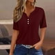 thumbnail image 4 of Mujeres de Algodón de Verano Tops de Color Sólido Casual Mediano de Manga Corta de Cuello Redondo, Camisa Ligera de Algodón de Imitación, 4 of 5