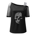 thumbnail image 4 of Blusa casual para mujer Camiseta estampada Malla Fuera del hombro Patchwork Manga corta Tops Pompotops hkajfhjk473630, 4 of 7