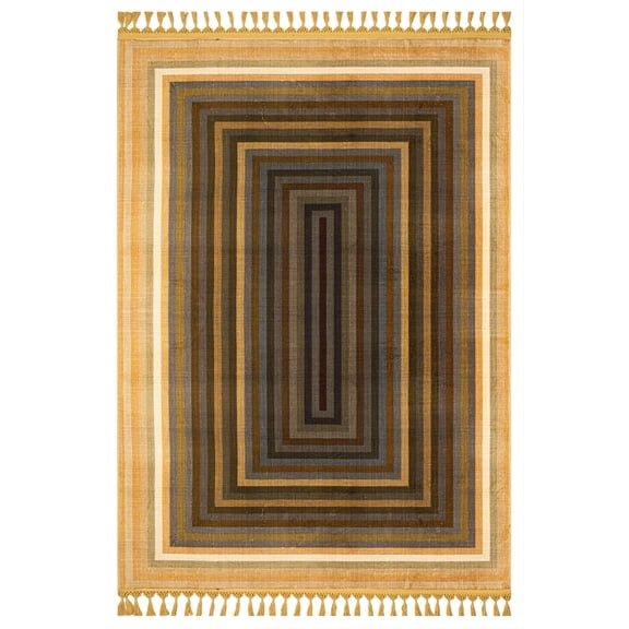 Pratyaksh Frame Brown Bamboo Area Rugs for Living Room Washable Rugs Boho Moroccan Area Rug Soft Neutral Geometric Bohemian Distressed Indoor Rug for Bedroom Dining Room Office Nonslip Rug