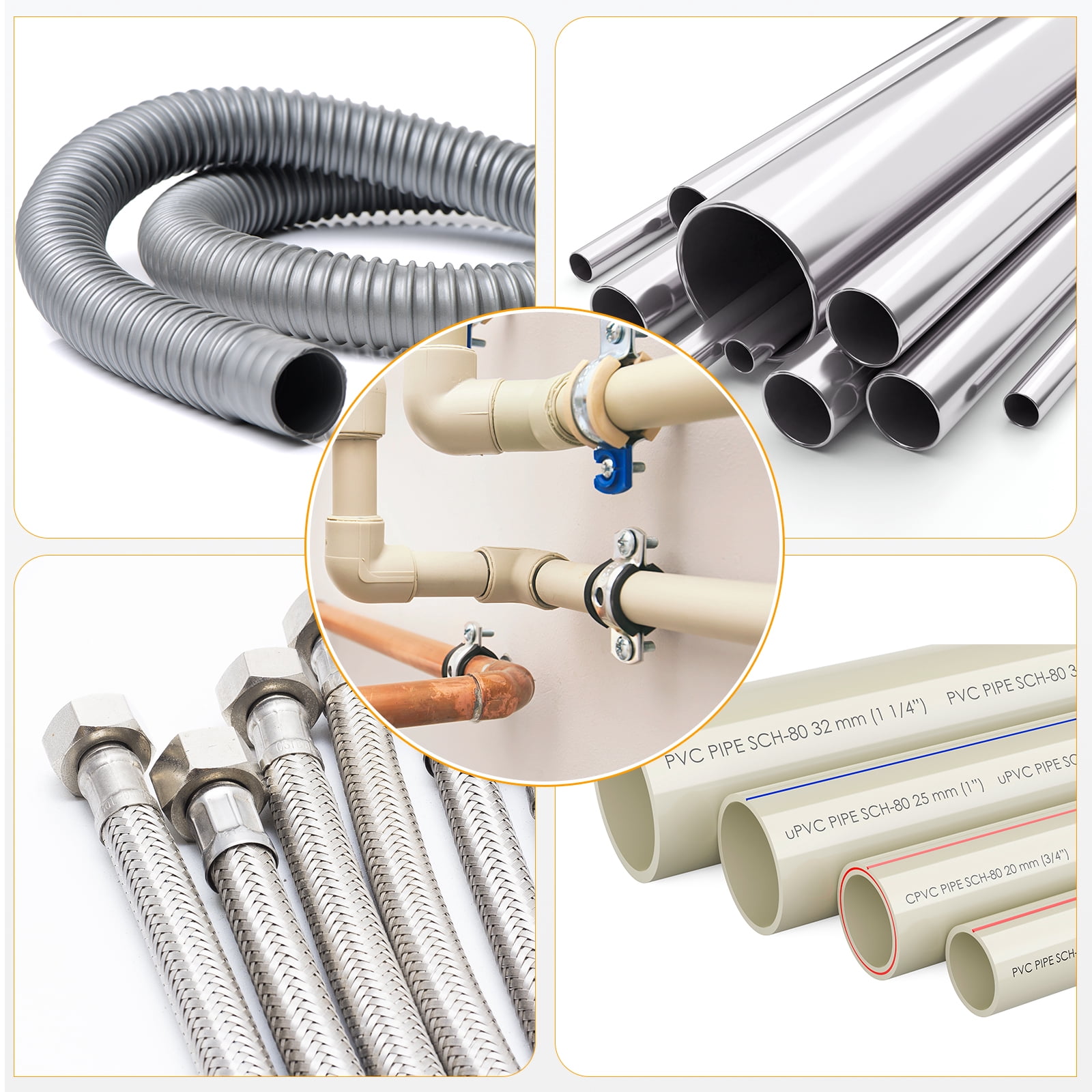 8Pcs 200mm(7-7/8") Stainless Steel Coated Cushioned Insulated Cable Clamp 2 Hole U-Tube Strap Clamp, Silver