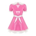 thumbnail image 5 of IEFIEL Womens French Maid Uniform Halloween Cosplay Costume Patent Leather Doll Collar A-line Dress Pink 5XL, 5 of 7